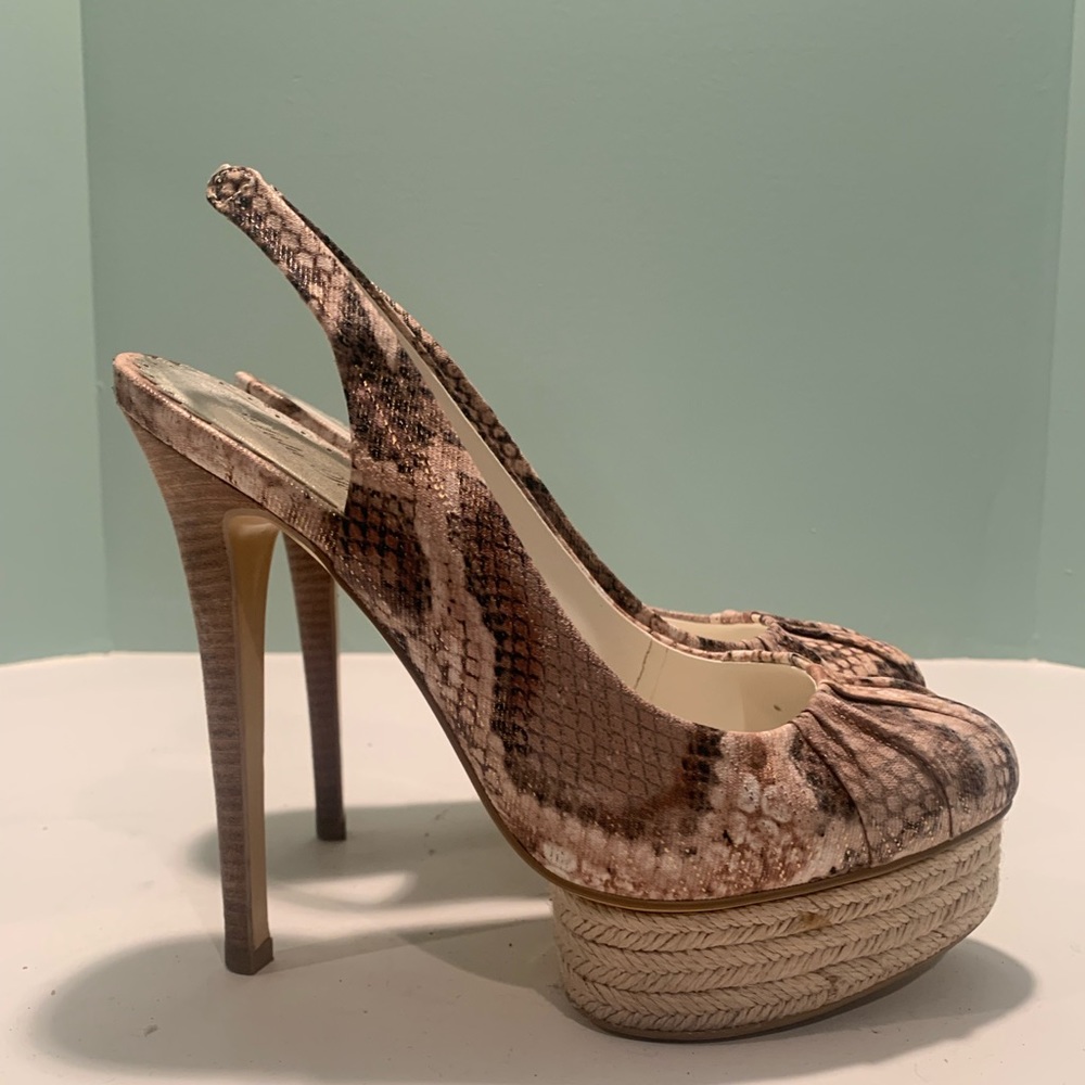 Snakeprint high heel sandals with rope platform